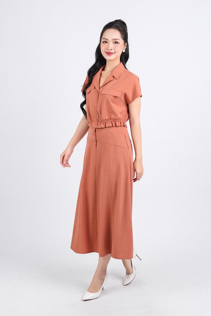 BAK33106 - Áo kiểu công công sở vải tuytsi dáng lửng cổ hai ve ngực áo phối túi trang trí gấu áo bo chun - PANTIO