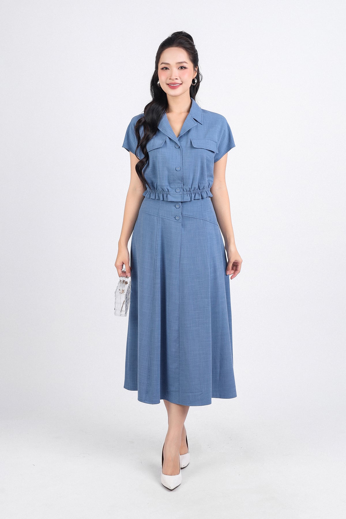 BJD33106 - Chân váy công sở vải tuytsi dáng suông cài khuy thân trước - PANTIO