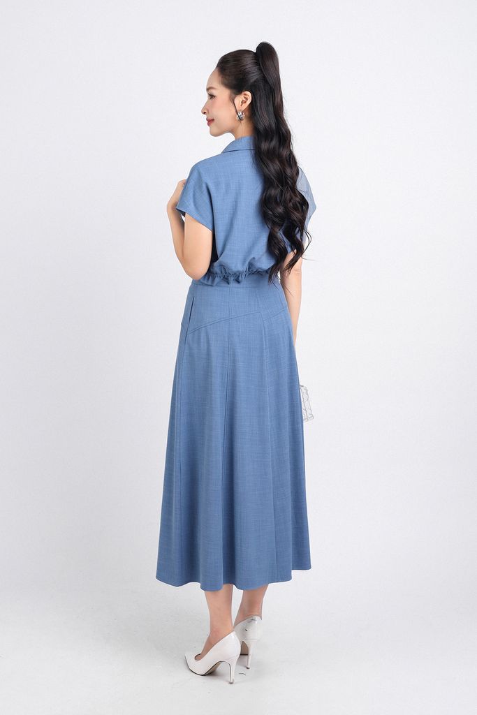 BAK33106 - Áo kiểu công công sở vải tuytsi dáng lửng cổ hai ve ngực áo phối túi trang trí gấu áo bo chun - PANTIO