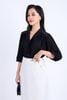 BAK33136 - Áo sơ mi kiểu công sở vải phi cát dáng suông cổ hai ve vai thêu hoạ tiết kẻ caro tay lửng gấu tay bo chun cài khuy thân trước - PANTIO