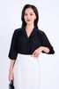 BAK33136 - Áo sơ mi kiểu công sở vải phi cát dáng suông cổ hai ve vai thêu hoạ tiết kẻ caro tay lửng gấu tay bo chun cài khuy thân trước - PANTIO