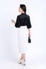 BAK33136 - Áo sơ mi kiểu công sở vải phi cát dáng suông cổ hai ve vai thêu hoạ tiết kẻ caro tay lửng gấu tay bo chun cài khuy thân trước - PANTIO
