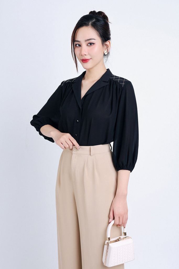 FQD51116 - Quần công sở vải tuypxy dáng suông dài thân phối ly bong tạo kiểu khoá thân trước - PANTIO
