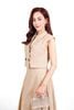 BAK33425 - Áo kiểu công sở vải linen dáng lửng cổ hai ve vai chờm có đệm vai thân thân áo đính khuy tạo kiểu - PANTIO
