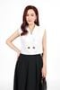 BAK33425 - Áo kiểu công sở vải linen dáng lửng cổ hai ve vai chờm có đệm vai thân thân áo đính khuy tạo kiểu - PANTIO