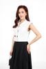 BAK33425 - Áo kiểu công sở vải linen dáng lửng cổ hai ve vai chờm có đệm vai thân thân áo đính khuy tạo kiểu - PANTIO