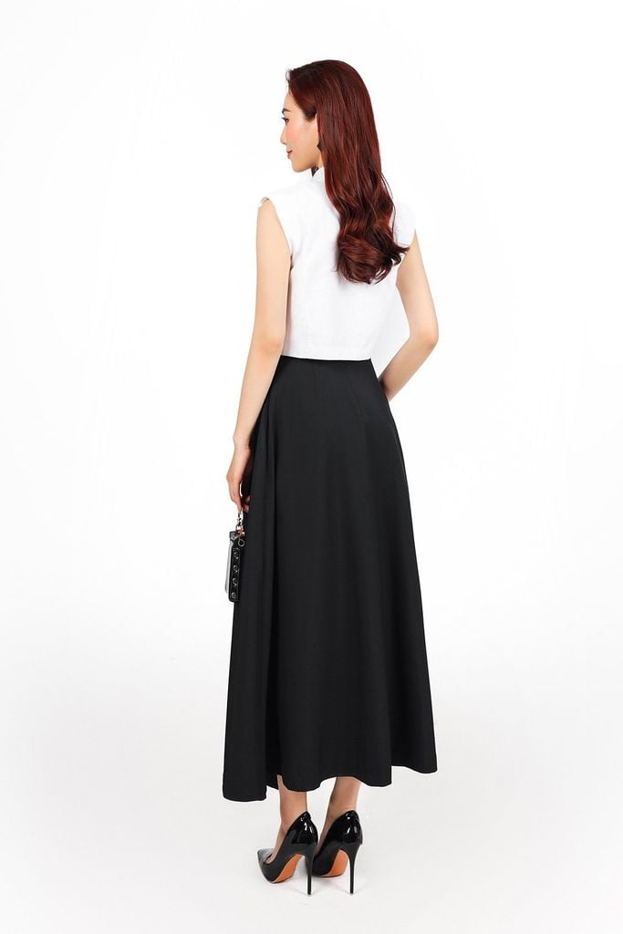 BAK33425 - Áo kiểu công sở vải linen dáng lửng cổ hai ve vai chờm có đệm vai thân thân áo đính khuy tạo kiểu - PANTIO