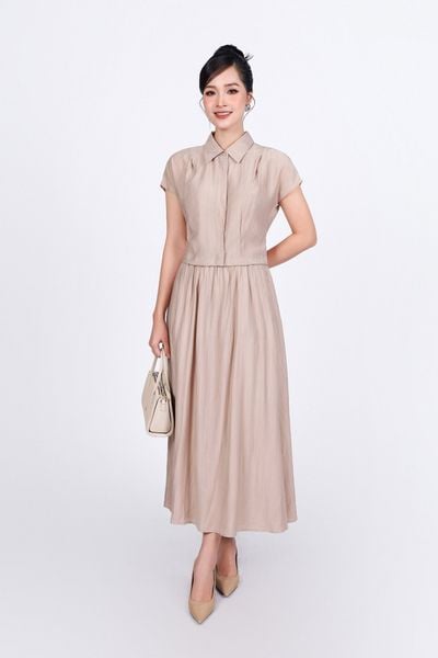 BAK33442 - Áo kiểu công sở vải thô nhăn mỏng dáng lửng cổ đức vai chờm cài khuy thân trước - PANTIO