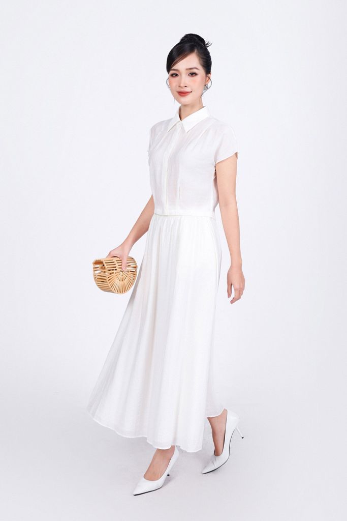 BAK33442 - Áo kiểu công sở vải thô nhăn mỏng dáng lửng cổ đức vai chờm cài khuy thân trước - PANTIO
