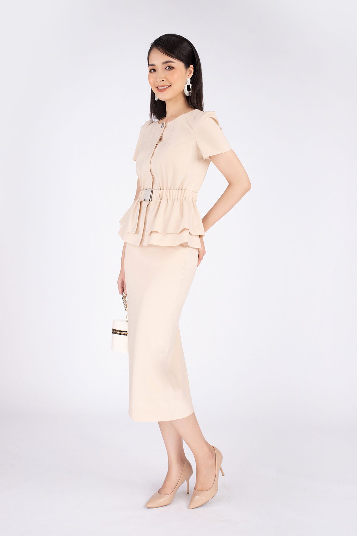 BJD72539 - Chân váy bút chì chất liệu tuýt-si dáng dài - PANTIO