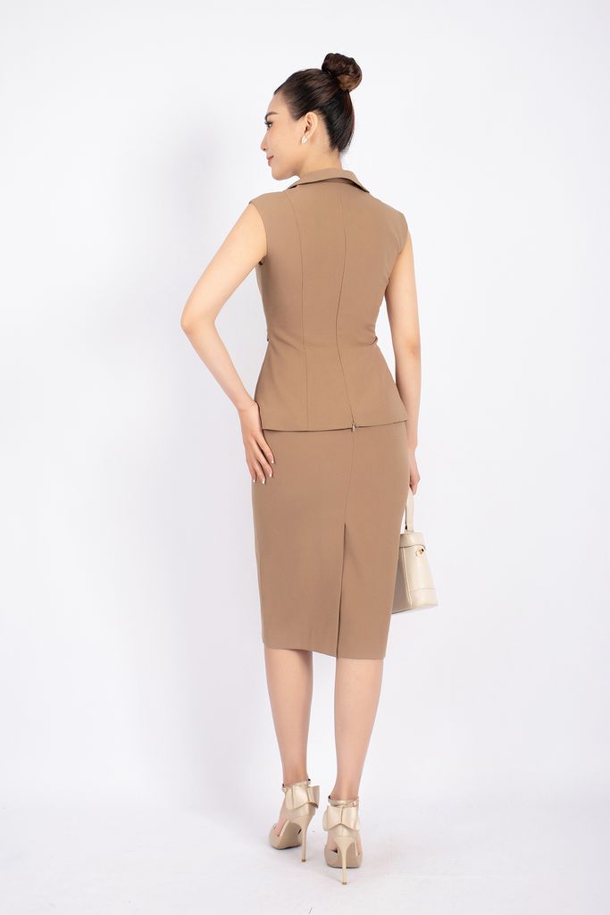 BAK72666 - Áo kiểu công sở vải tuytsi dáng peplum cổ V kèm đai cùng vải tạo kiểu - PANTIO