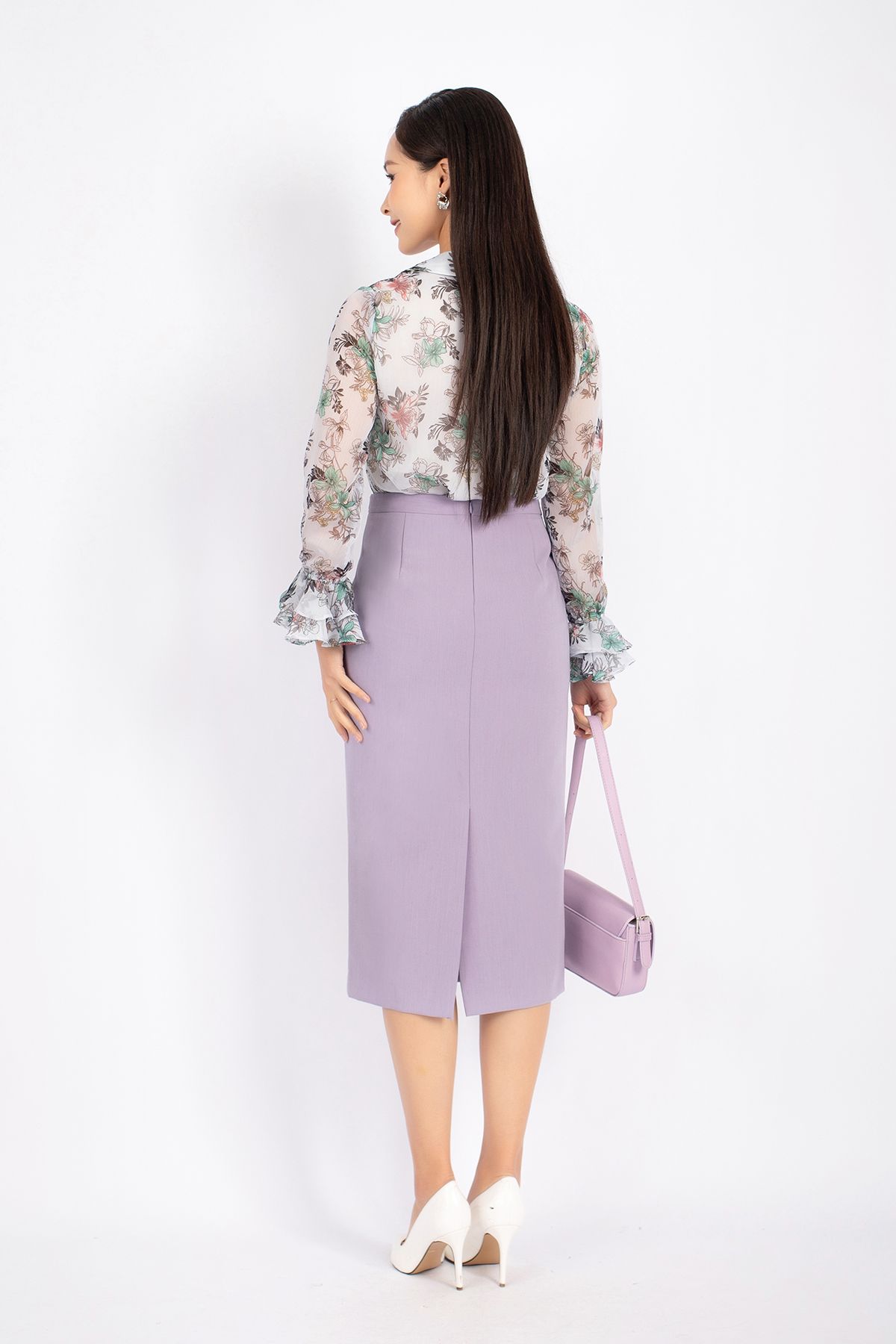 BAK72694 - Áo kiểu công sở vải chiffon dáng suông cổ kiểu thân đổ bèo cửa tay loe - PANTIO