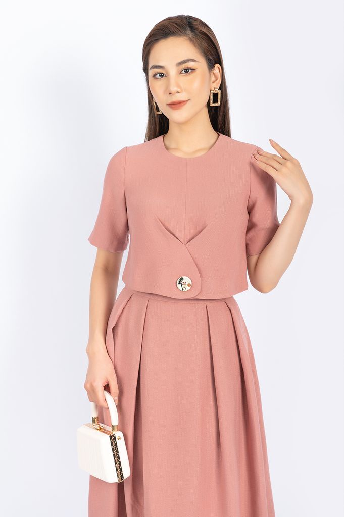 BAK72695 - Áo kiểu công sở vải thô đũi dáng croptop tạo kiểu cài cúc thân ngực - PANTIO