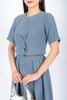 BJD72695 - Chân váy midi công sở vải thô đũi dáng xòe xếp nếp hai bên hông dài qua gối - PANTIO