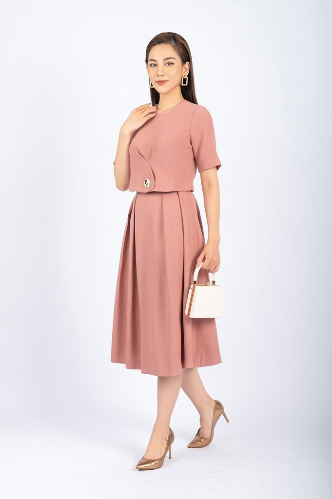 BAK72695 - Áo kiểu công sở vải thô đũi dáng croptop tạo kiểu cài cúc thân ngực - PANTIO