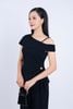 BAK73182 - Áo kiểu công sở vải tuyp xy hai lớp lót habutai cổ lệch trễ vai eo đính vạt bất đối xứng phối đá kim loại trang trí - PANTIO