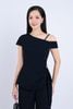 BAK73182 - Áo kiểu công sở vải tuyp xy hai lớp lót habutai cổ lệch trễ vai eo đính vạt bất đối xứng phối đá kim loại trang trí - PANTIO