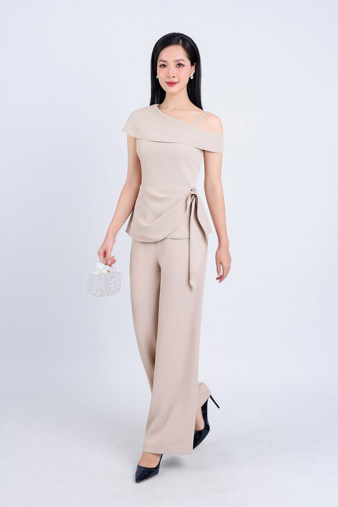 BQD73182 - Quần công sở vải tuytsi dáng suông dài khoá thân sau - PANTIO