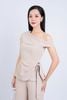 BAK73182 - Áo kiểu công sở vải tuyp xy hai lớp lót habutai cổ lệch trễ vai eo đính vạt bất đối xứng phối đá kim loại trang trí - PANTIO