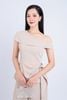 BAK73182 - Áo kiểu công sở vải tuyp xy hai lớp lót habutai cổ lệch trễ vai eo đính vạt bất đối xứng phối đá kim loại trang trí - PANTIO