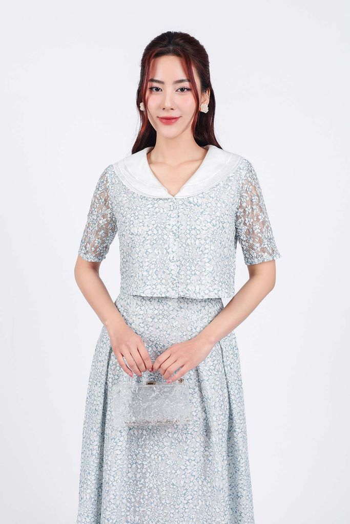 BJD73210 - Chân váy dạo phố vải ren hoa hai lớp lót tơ dáng suông cạp liền phối ly bung tạo xoè - PANTIO