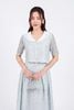 BAK73210 - Áo kiểu dạo phố vải ren hoa hai lớp lót tơ dáng lửng cổ kiểu tay cộc cài khuy trước - PANTIO