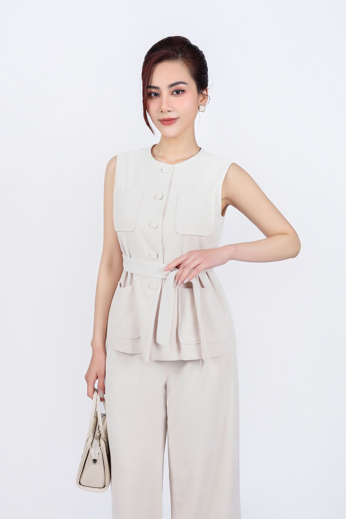 BQD93250 - Quần dài vải nhung dáng suông lưng phối chun co giãn khóa thân trước - PANTIO