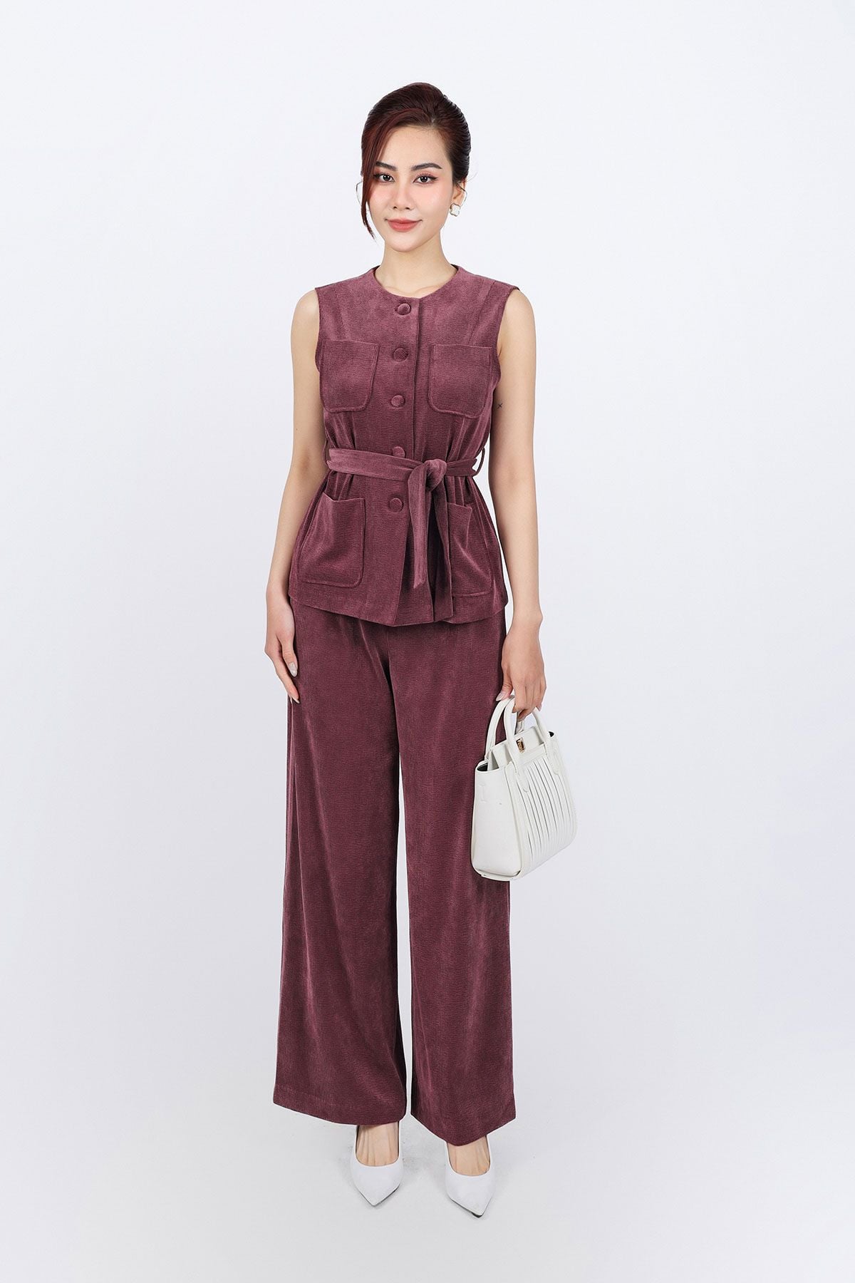 BQD93250 - Quần dài vải nhung dáng suông lưng phối chun co giãn khóa thân trước - PANTIO