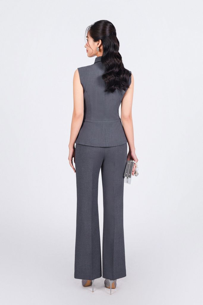 BAK93251 - Áo kiểu công sở vải thô dày dáng ôm cổ đức không tay ngực áo có túi đính khuy bọc tạo kiểu - PANTIO