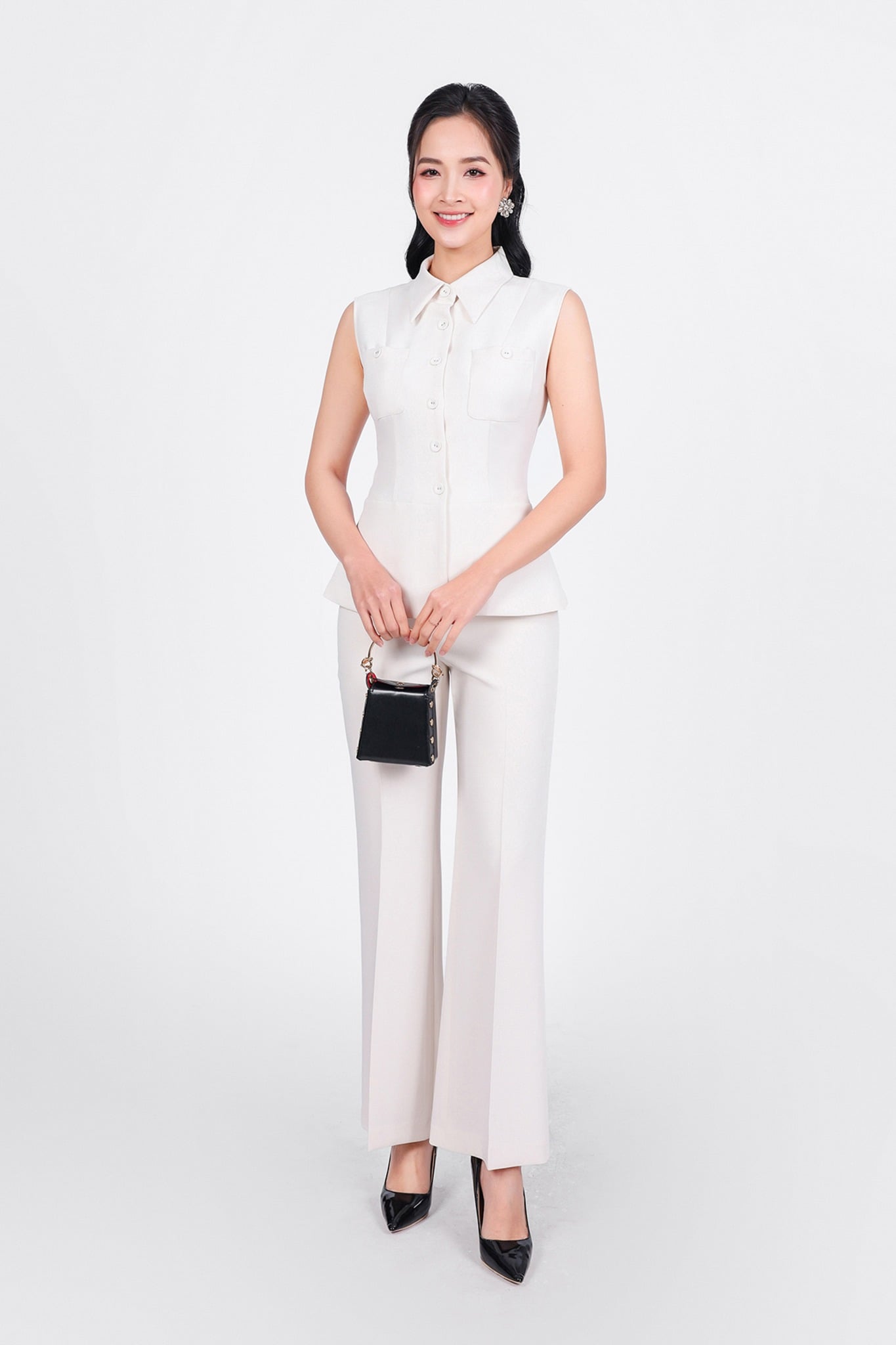 BQD93251 - Quần công sở vải thô dày dáng ôm ống vẩy khóa thân trước - PANTIO