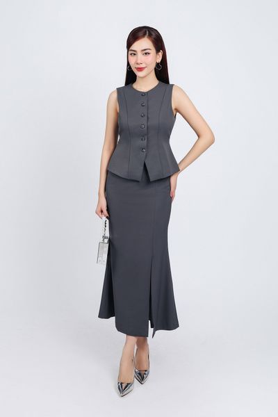 BAK93277 - Áo kiểu gile công sở vải tuyp xy cổ tròn chiết eo cài khuy thân trước - PANTIO