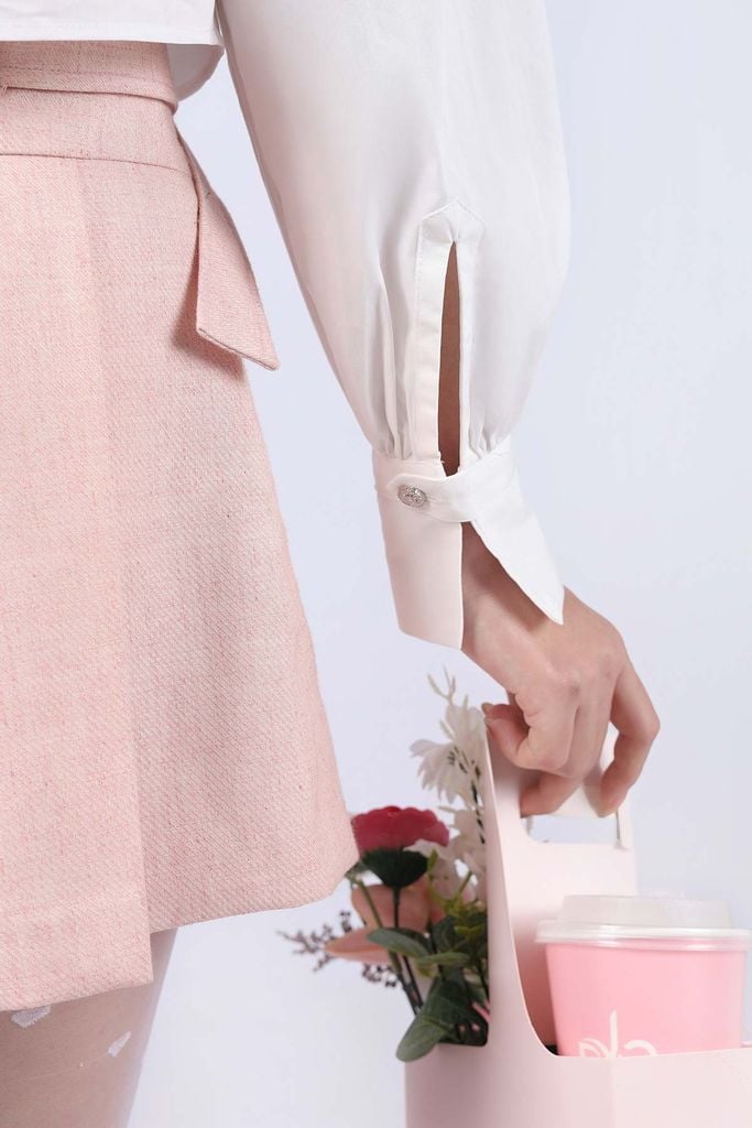 BJN33435 - Chân váy ngắn vải thô dày phối ly bong tạo kiểu kèm dây lưng thắt eo thời trang - JAN.