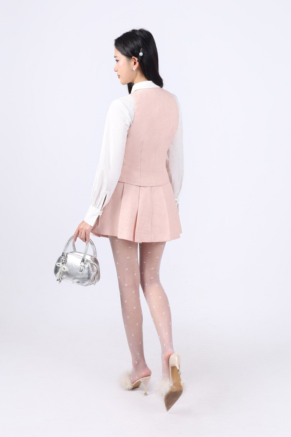 BKM33435 - Áo khoác gile vải thô dày cổ tròn gấu xẻ cài khuy bọc thân trước kèm cà vạt chun - JAN.
