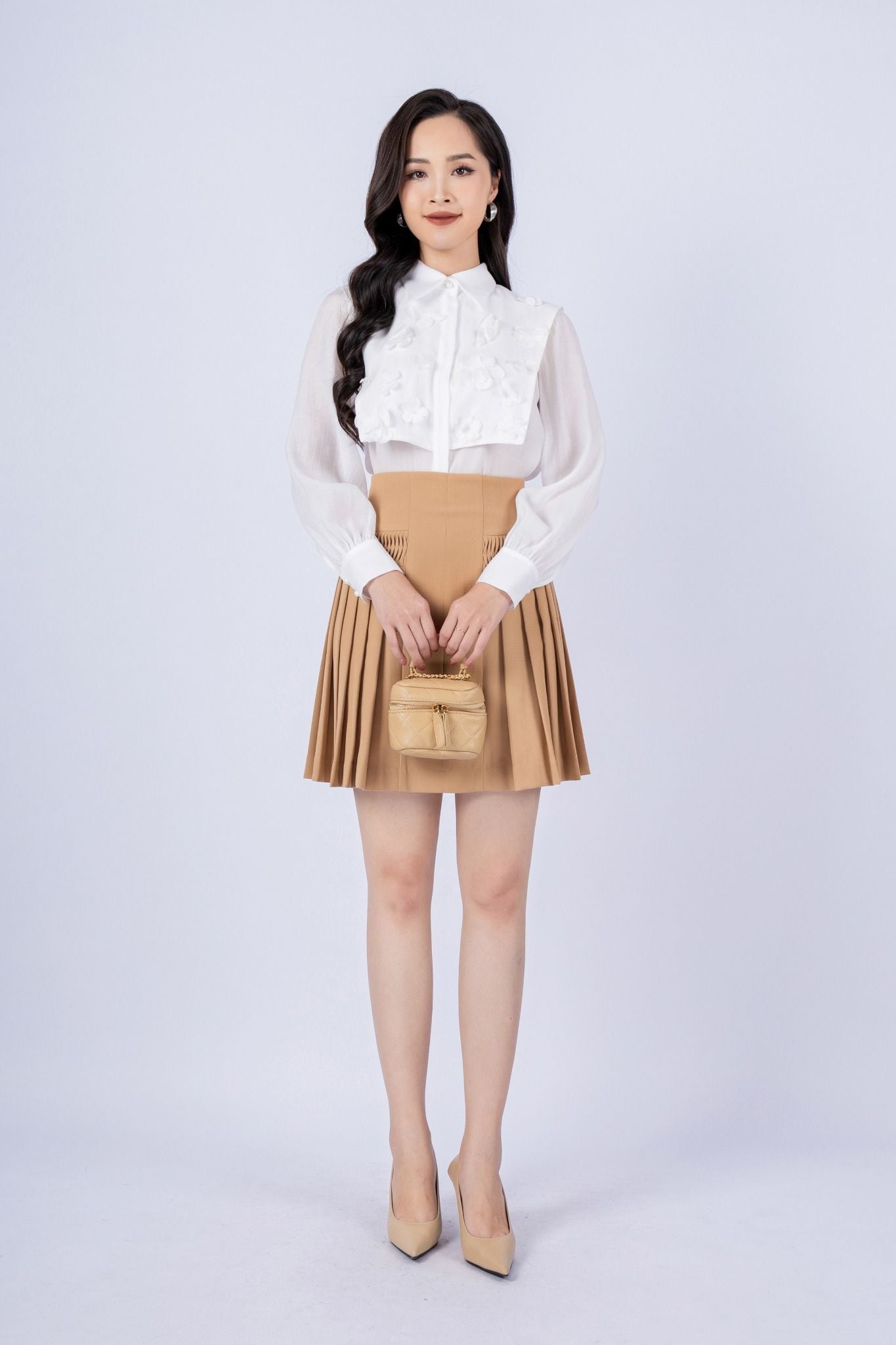 BJN12997 - Chân váy công sở vải thô dáng xòe xếp ly hông tạo kiểu - PANTIO