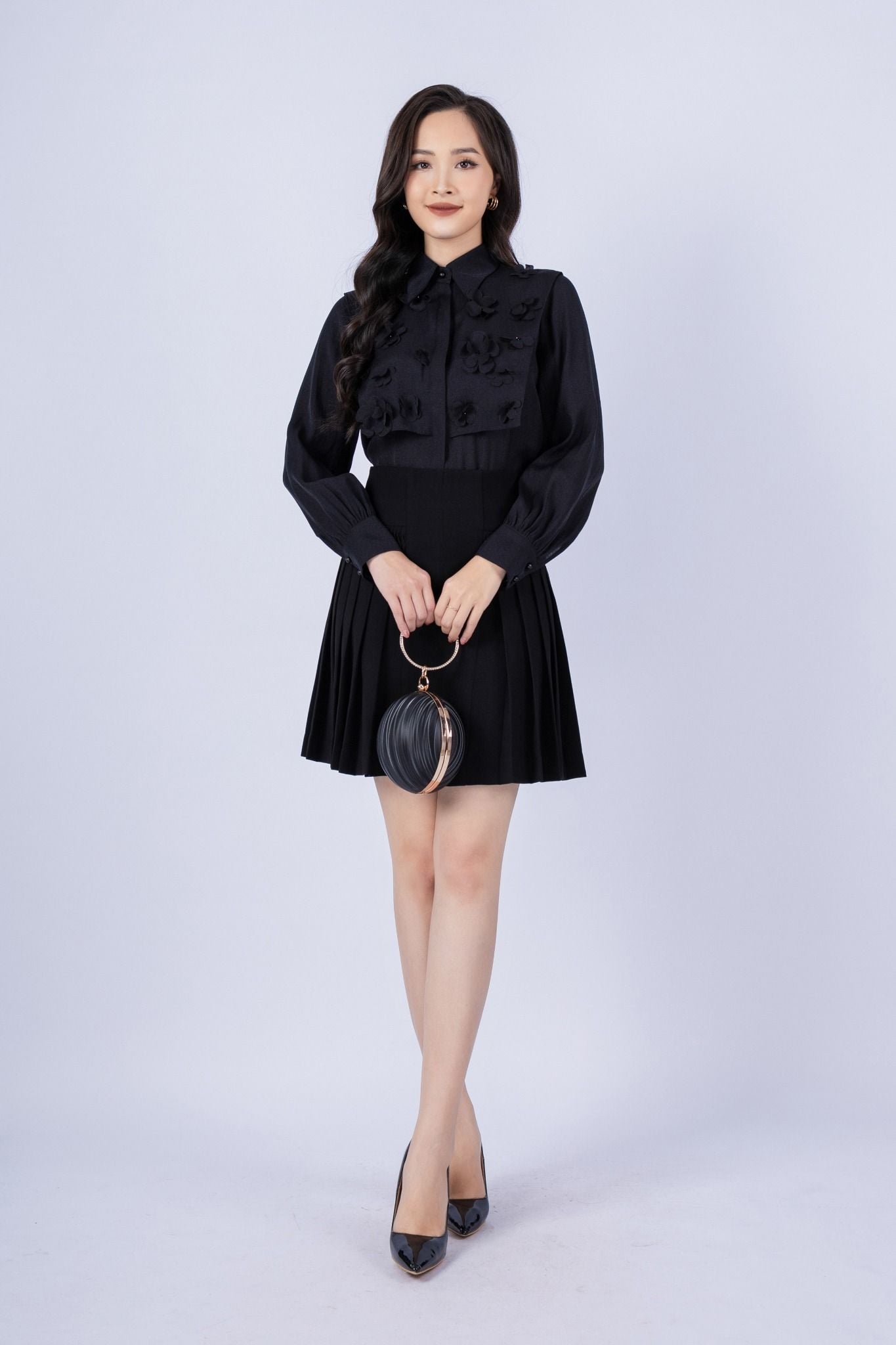 BJN12997 - Chân váy công sở vải thô dáng xòe xếp ly hông tạo kiểu - PANTIO