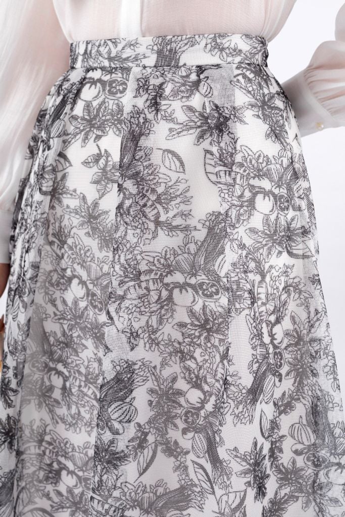 FJD51124 - Chân váy công sở vải lưới dáng xòe có lót vải habutai xếp li bong khóa thân sau - PANTIO