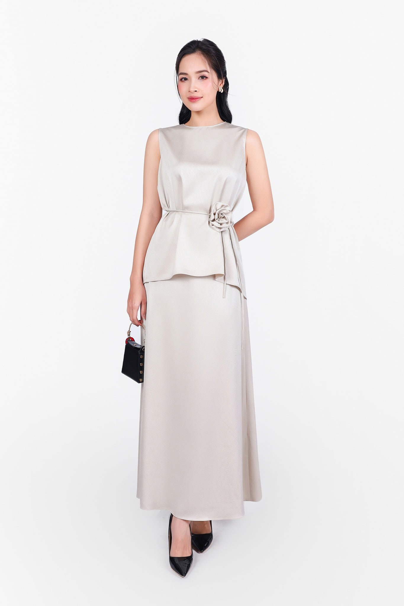 BJD13281 - Chân váy dài vải lụa dáng chữ A khoá thân sau - PANTIO