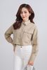 BAS13292 - Áo sơ mi kiểu vải thô kate dáng croptop cổ đức tay phối măng sec ngực áo có túi tạo kiểu - PANTIO
