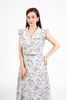 BAS13373 - Áo sơ mi công sở vải voan hoa dáng croptop cổ kiểu vai cánh tiên cài khuy trước - PANTIO