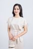 BAS13375 - Áo sơ mi công sở vải tuyp xy dáng suông cổ tròn vai chờm phối dây rút gấu áo vạt lệch tạo kiểu kèm dây đai - PANTIO