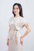 BAS13375 - Áo sơ mi công sở vải tuyp xy dáng suông cổ tròn vai chờm phối dây rút gấu áo vạt lệch tạo kiểu kèm dây đai - PANTIO