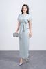 BAS13375 - Áo sơ mi công sở vải tuyp xy dáng suông cổ tròn vai chờm phối dây rút gấu áo vạt lệch tạo kiểu kèm dây đai - PANTIO