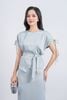 BAS13375 - Áo sơ mi công sở vải tuyp xy dáng suông cổ tròn vai chờm phối dây rút gấu áo vạt lệch tạo kiểu kèm dây đai - PANTIO
