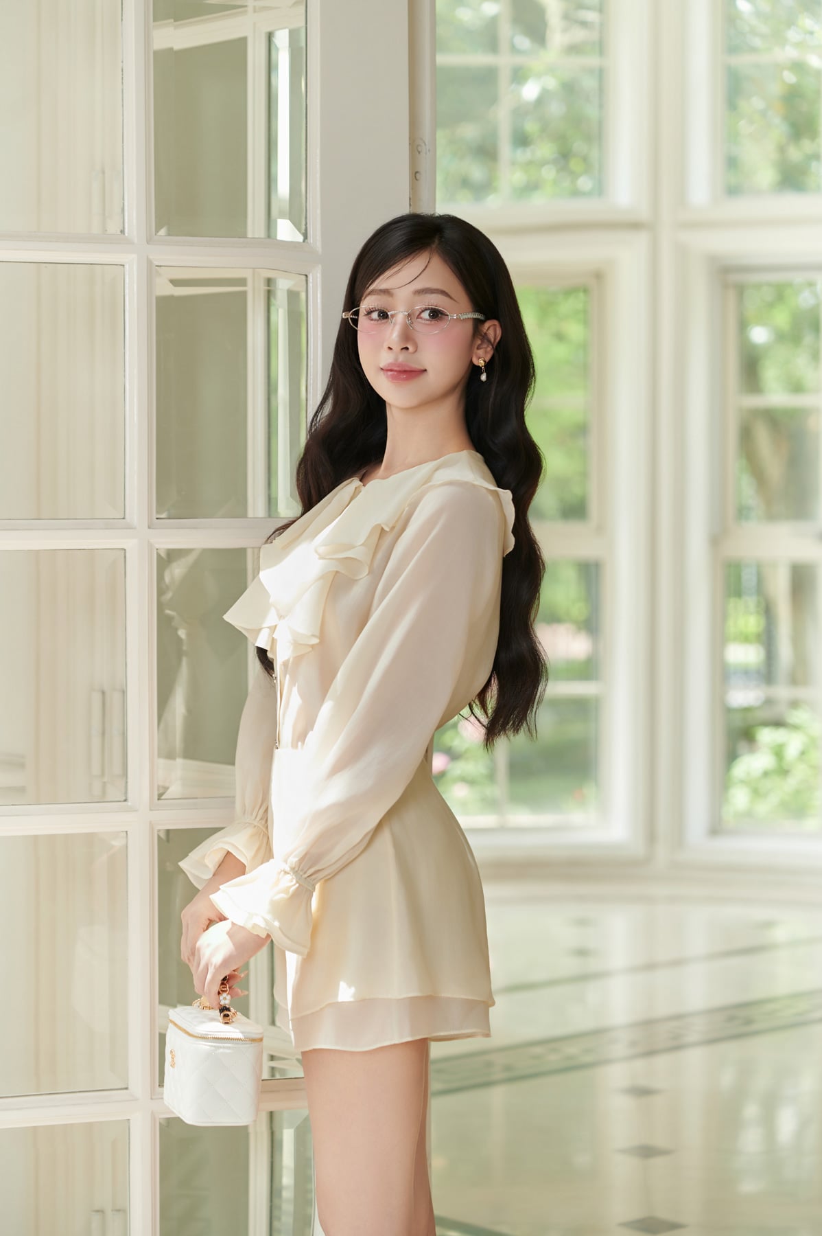 BQN13458 - Quần short vải tơ dáng suông gấu quần xếp tầng tạo kiểu khoá thân sau - JAN.