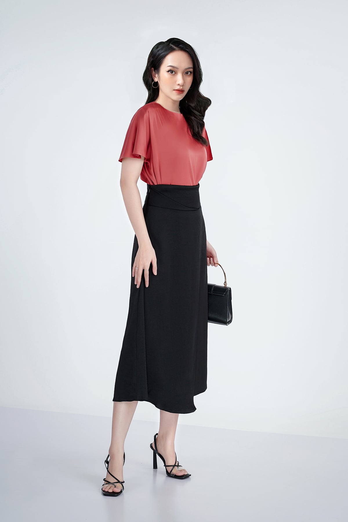 FJD5918 - Chân váy dài dáng A chất liệu lụa cát - PANTIO