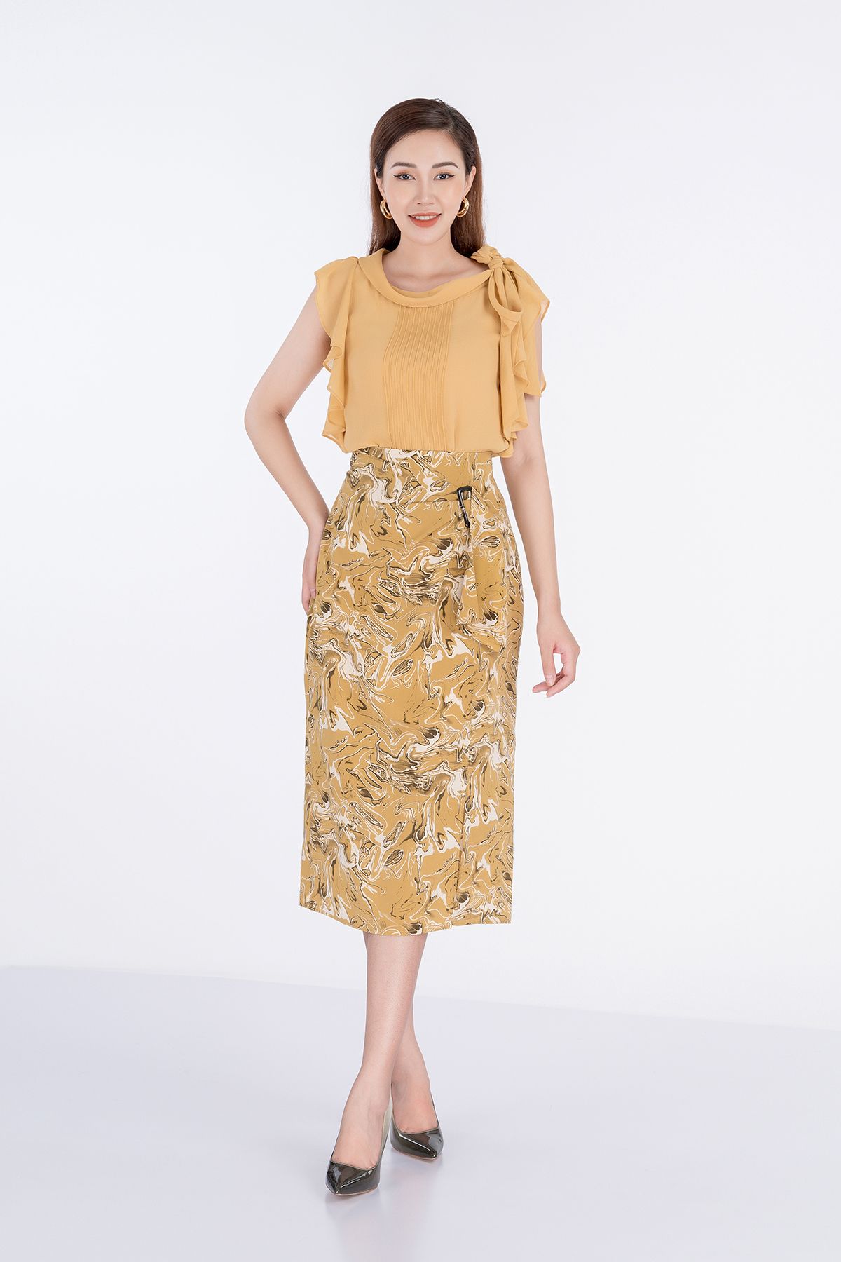 BAS32465 - Áo sơ mi kiểu chất liệu chiffon ngắn tay - PANTIO