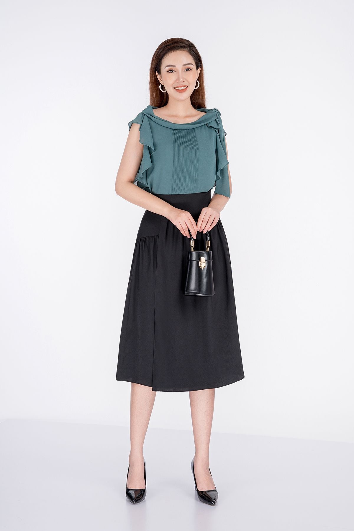 BAS32465 - Áo sơ mi kiểu chất liệu chiffon ngắn tay - PANTIO