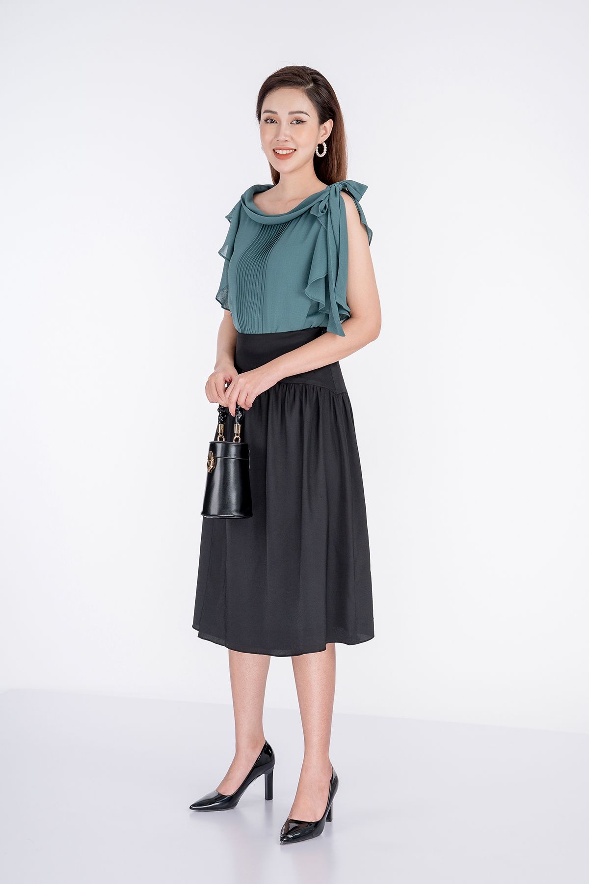 BAS32465 - Áo sơ mi kiểu chất liệu chiffon ngắn tay - PANTIO
