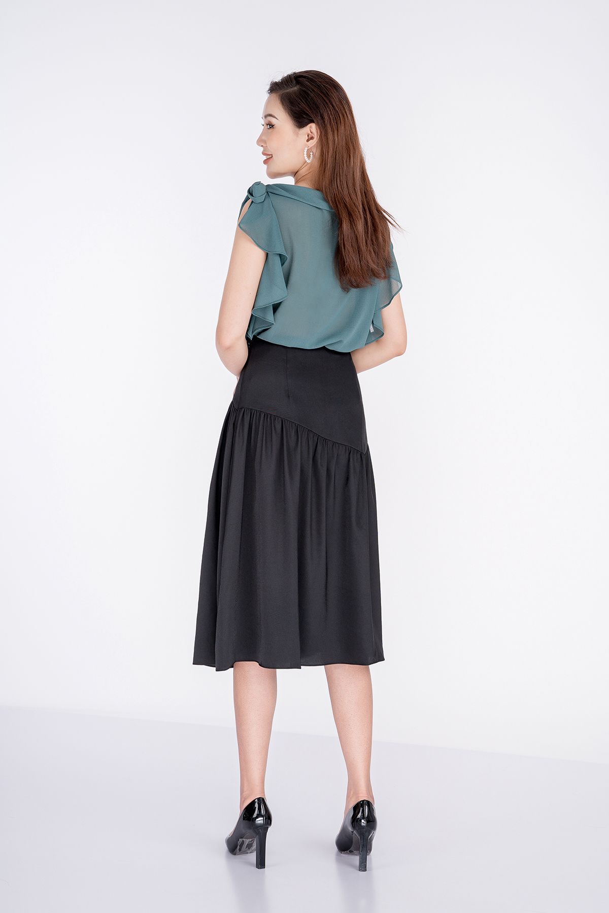 BAS32465 - Áo sơ mi kiểu chất liệu chiffon ngắn tay - PANTIO