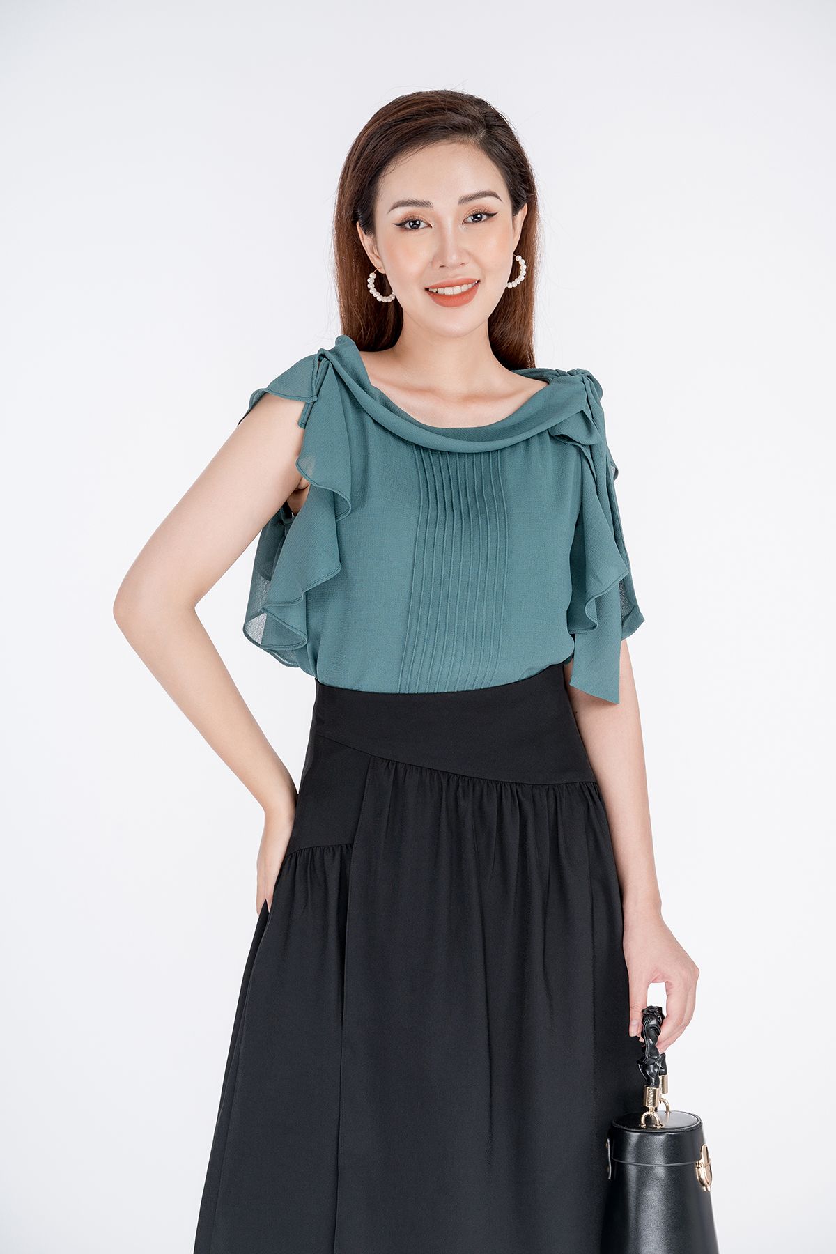 BAS32465 - Áo sơ mi kiểu chất liệu chiffon ngắn tay - PANTIO